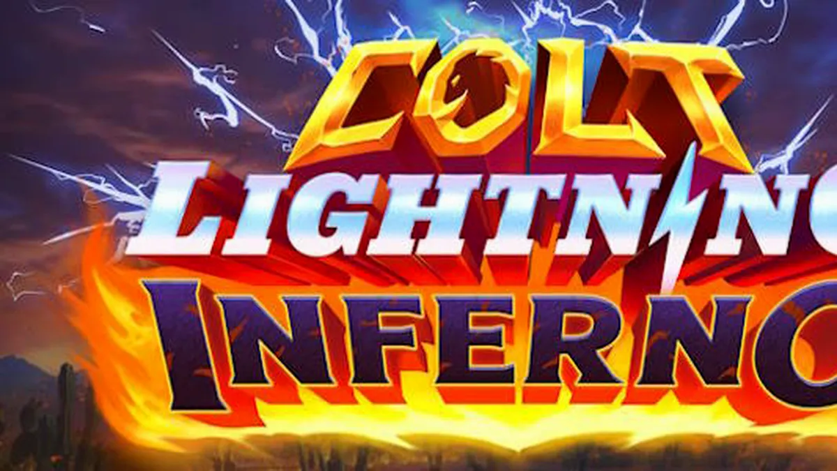 Cena cinematográfica do slot Colt Lightning Inferno com elementos de fogo e relâmpagos