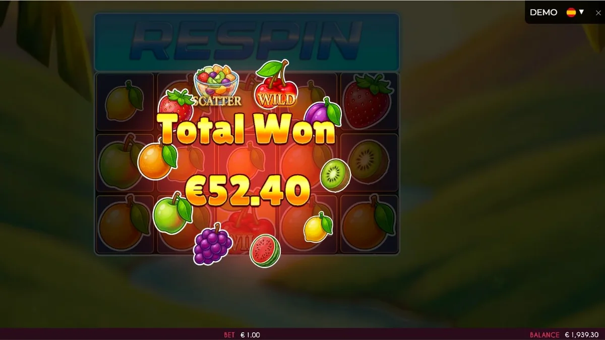 Interface colorida e vibrante do slot Fruits Madness com símbolos de frutas